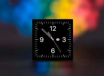 A small screen the size of an iPhone widget, displaying the weather and time.