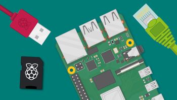 A sketch image of a Raspberry Pi motherboard with an SD card and cables around it